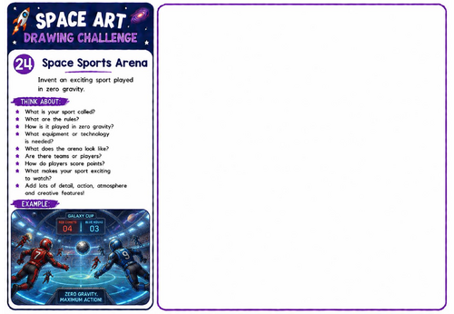 Space Art Drawing Challenge – Space Sports Arena | KS2 KS3 Zero Gravity Design Worksheet