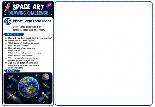 Space Art Drawing Challenge – Planet Earth from Space | KS2 KS3 Astronomy Art Worksheet