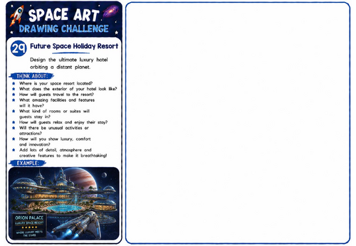 Space Art Drawing Challenge – Future Space Holiday Resort | KS2 KS3 Futuristic Design Worksheet