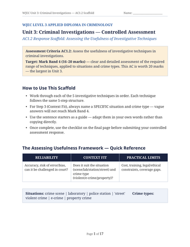 WJEC Criminology Unit 3: AC 1.2 Usefulness of Investigative Techniques