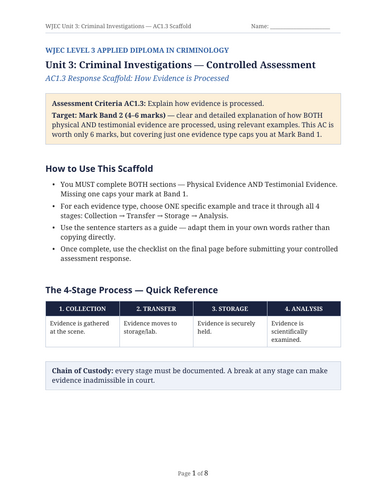 WJEC Criminology Unit 3: AC 1.3 Processing of Evidence