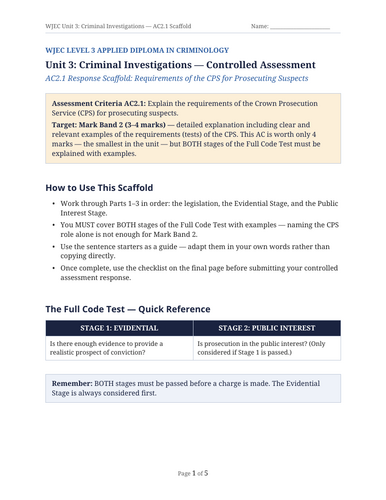 WJEC Criminology Unit 3: AC 2.1 CPS Requirements
