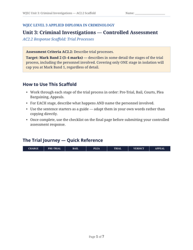 WJEC Criminology Unit 3: AC 2.2 UK Court Trial Processes