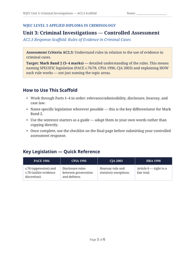 WJEC Criminology Unit 3: AC 2.3 Rules of Evidence