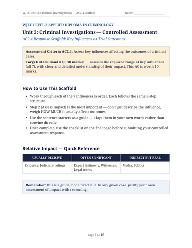 WJEC Criminology Unit 3: AC 2.4 Influences on Outcomes