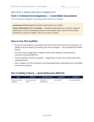 WJEC Criminology Unit 3: AC 3.1 Examining Information for Validity