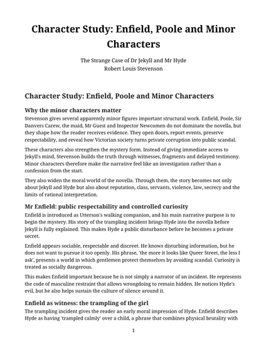The Strange Case of Dr Jekyll and Mr Hyde – Enfield, Poole and Minor Characters