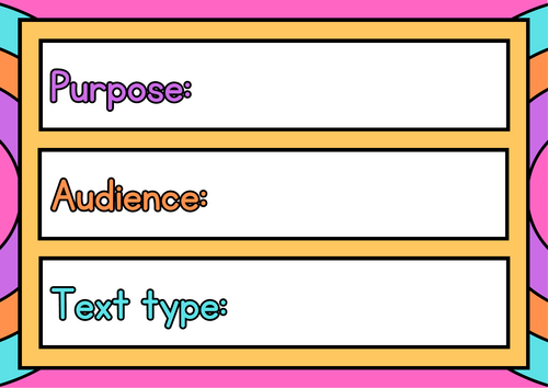 Writing PAT (purpose, audience, text type) Display Card