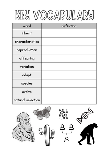 Adaptation, Evolution and Inheritance Vocabulary Sheet