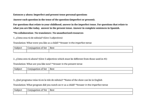 Entonces y ahora: Imperfect and present tense personal questions