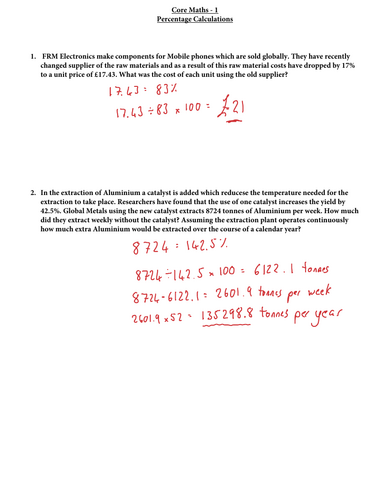 AQA Level 3 - Core Maths - Independent Task Sheets - Paper 1 and 2A