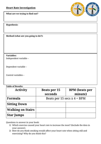 Heart Rate Investigation Sheet