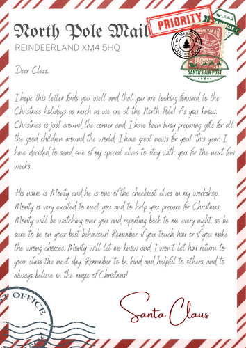 Elf on The Shelf Letter
