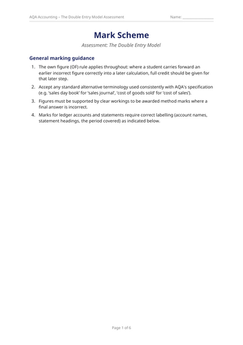 Double entry practice test and mark scheme