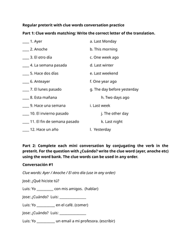 Regular preterit with clue words conversation practice