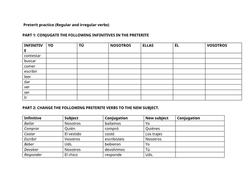 Preterit practice (Regular and irregular verbs)