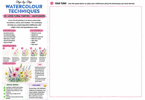 Step-by-Step Watercolour Techniques | Loose Floral Painting Wildflowers | KS3 Art Watercolour Worksh