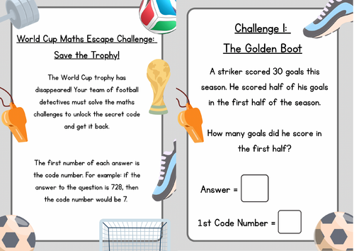 World Cup Maths Escape Room Mystery Challenge Y4/Y5