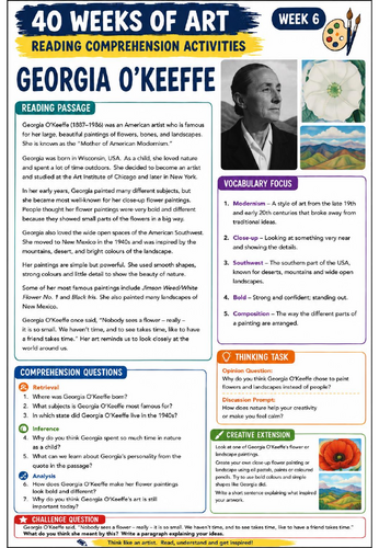 Georgia O'Keeffe Reading Comprehension Activity | KS3 Art Literacy Worksheet