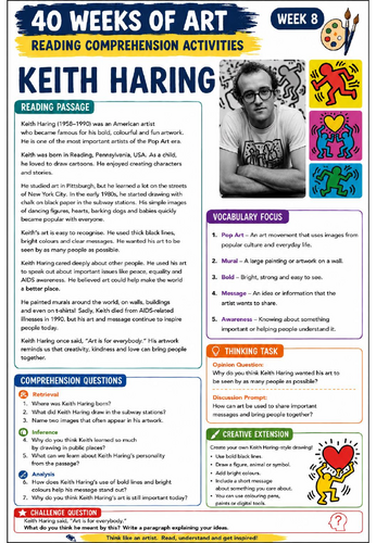Keith Haring Reading Comprehension Activity | KS3 Pop Art Literacy Worksheet