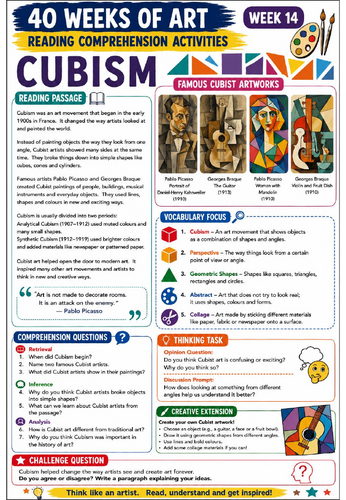 Cubism Reading Comprehension Activity | KS3 Art Movement Literacy Worksheet