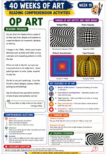 Op Art Reading Comprehension Activity | Optical Art KS3 Literacy Worksheet