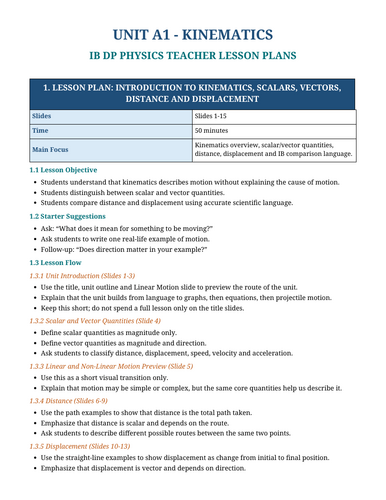 IB DP Physics Unit A.1 Kinematics Complete Package | Motion, SUVAT, Graphs & Exam Practice