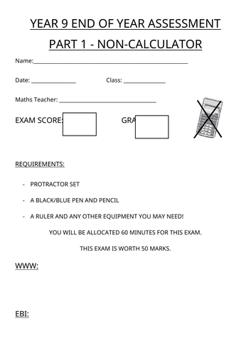 Edexcel GCSE Higher Y9 assessments