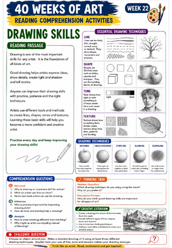 Drawing Skills Reading Comprehension Activity | KS3 Art Literacy & Cover Lesson