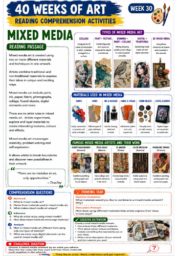 Photography Reading Comprehension Activity | KS3 Art & Photography Literacy Worksheet