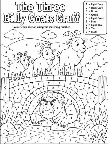 Three Billy Goats Gruff Color by numbers
