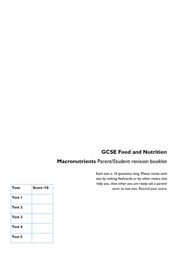 GCSE Food and Nutrition: Macronutrients