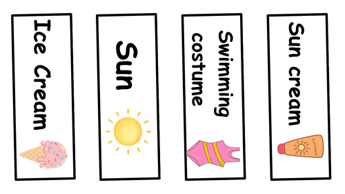 Summer themed vocabulary cards