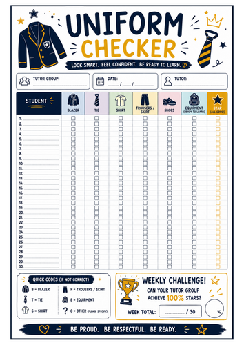 Uniform Checker | Tutor Time | Daily Uniform & Equipment Tracker | Whole Class Resource |