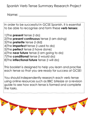 Spanish Verb Tense Summary Research Project