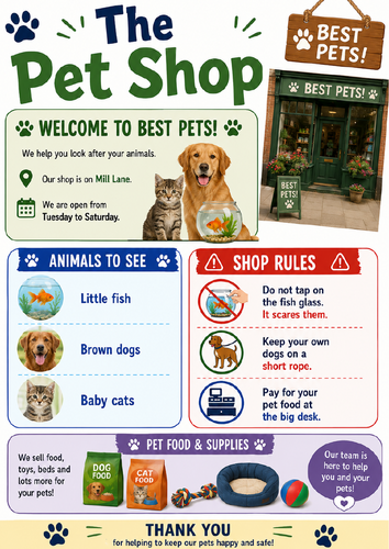 Functional Skills English Entry Level 1 Reading Assessment – The Pet Shop