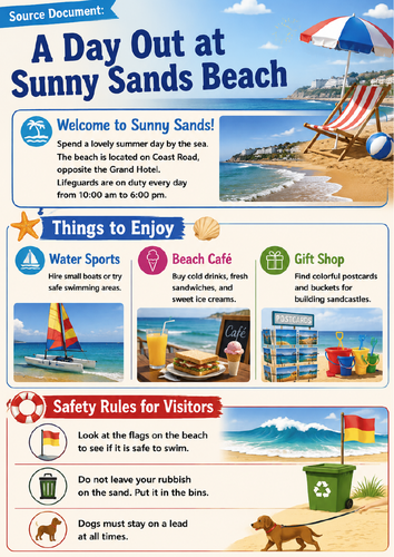 Functional Skills English Entry Level 2 Reading Assessment – A Day Out at Sunny Sands Beach