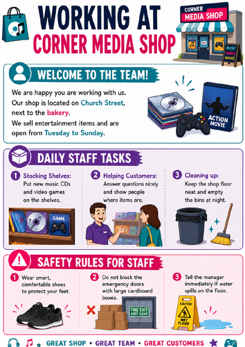 Functional Skills English Entry Level 2 Reading Assessment – Working at Corner Media Shop