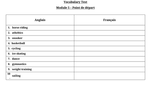 Dynamo 2 - Module 5 - Vocabulary tests for each Unit