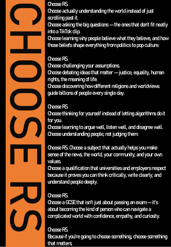 Options / Open Evening Religious Studies Poster