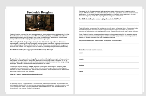 American Civil War Reading Comprehension & Vocabulary Packet