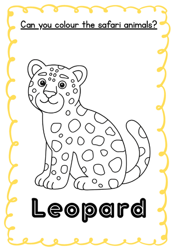 Safari animals colouring sheets