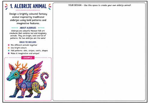 Alebrije Animal Art Worksheet | Mexican Folk Art Drawing Activity | KS2 KS3 Cultural Art Cover Lesso