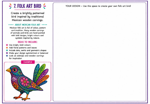 Folk Art Bird Art Worksheet | Mexican Folk Art Animal Drawing Activity | KS2 KS3