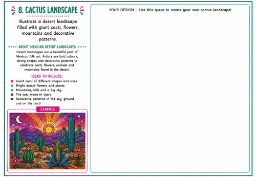 Cactus Landscape Art Worksheet | Mexican Desert Drawing Activity | KS2 KS3 Folk Art