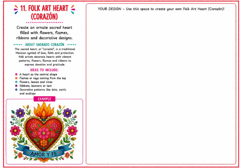 Folk Art Heart (Corazón) Art Worksheet | Sacred Heart Mexican Folk Art Activity | KS2 KS3