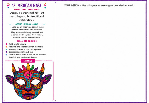 Mexican Mask Art Worksheet | Folk Art Mask Design Activity | KS2 KS3 Cultural Art