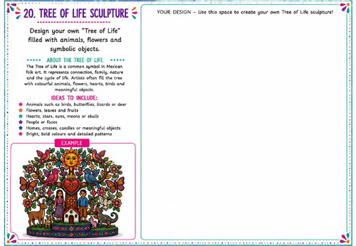 Tree of Life Sculpture Art Worksheet | Mexican Folk Art Drawing Activity | KS2 KS3