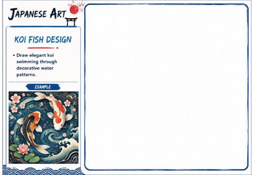 Japanese Art Drawing Challenge | Koi Fish Design | KS3 Art Cover Lesson | Pattern Drawing Worksheet