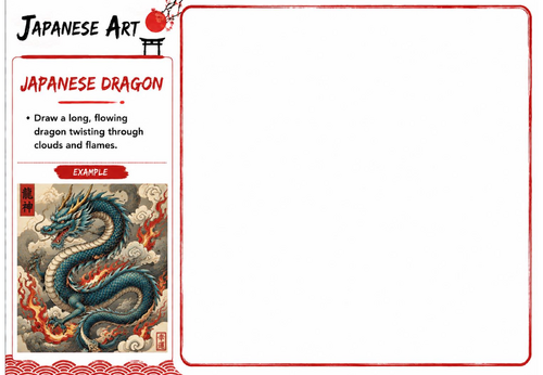 Japanese Art Drawing Challenge | Japanese Dragon | KS3 Art Cover Lesson | Mythical Creature Workshee